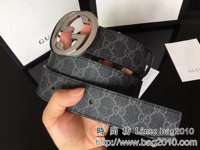 古馳CUCCI 經典款高級人造革面 大圓餅純銅亮面扣 高端男士皮帶 GHG1465